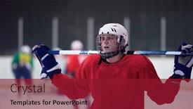  Presentation with hockey - Slide deck featuring young ice hockey player portrait background and a crimson colored foreground