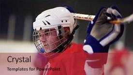  Presentation with ice hockey - Beautiful slide deck featuring young ice hockey player portrait backdrop and a red colored foreground