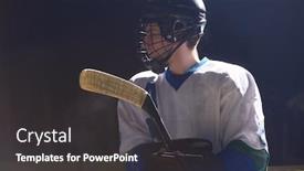  Presentation with hockey - Slide set enhanced with young ice hockey player portrait on training in black background background and a dark gray colored foreground