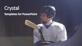  Presentation with hockey - Theme with young ice hockey player portrait on training in black background background and a tawny brown colored foreground