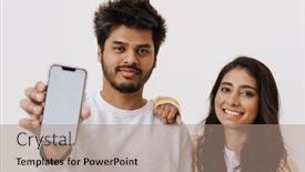  Presentation with indian couple - Slide deck featuring young-indian-couple-laughing background and a coral colored foreground