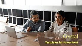  Presentation with coworkers - PPT theme enhanced with young-indian-coworkers-in-formal background and a tawny brown colored foreground