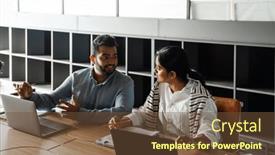 Presentation with coworkers - PPT layouts featuring young-indian-coworkers-in-formal background and a tawny brown colored foreground