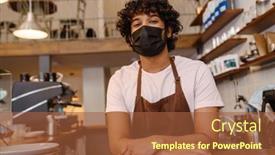  Presentation with face mask - Slide set with young-indian-curly-barista background and a red colored foreground