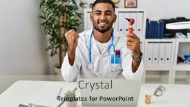  Presentation with ear - PPT theme having young-indian-doctor-holding-ear background and a light gray colored foreground