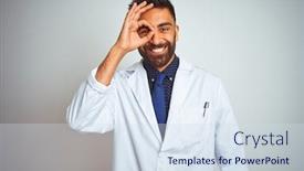  Presentation with eye doctor - Amazing presentation design having young-indian-doctor-man-standing backdrop and a sky blue colored foreground