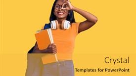  Presentation with happy young student girl holding - Colorful slide deck enhanced with young-indian-girl-holding-student backdrop and a yellow colored foreground