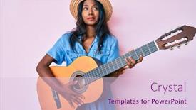  Presentation with classical guitar - Audience pleasing PPT theme consisting of young-indian-girl-playing-classical backdrop and a lemonade colored foreground