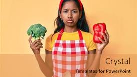  Presentation with sad girl - Beautiful slide set featuring young-indian-girl-wearing-apron backdrop and a gold colored foreground