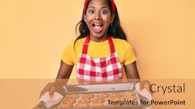  Presentation with indian - Amazing PPT theme having young-indian-girl-wearing-baker backdrop and a coral colored foreground