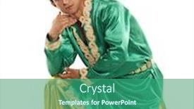  Presentation with dhoti - Audience pleasing PPT theme consisting of young indian male in dhoti dress isolated on white background backdrop and a ocean colored foreground