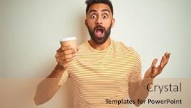  Presentation with winner cup - Slide deck enhanced with young indian man drinking cup of coffee standing over isolated white background very happy and excited winner expression celebrating victory screaming with big smile and raised hands background and a coral colored foreground