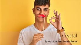  Presentation with indian - Presentation featuring young-indian-man-holding-fanny background and a coral colored foreground