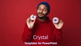  Presentation with donuts - Slide deck featuring young-indian-man-in-blue background and a wine colored foreground