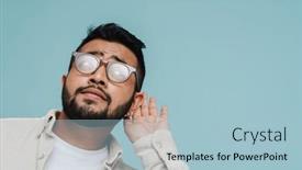  Presentation with hear - Presentation theme enhanced with young-indian-man-in-eyeglasses background and a light blue colored foreground