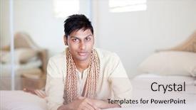  Presentation with indian traditional - Beautiful PPT layouts featuring young indian man in traditional clothing lying on bed backdrop and a soft green colored foreground