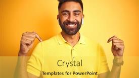  Presentation with yellow music - PPT theme featuring young indian man listening to music using earphones standing over isolated yellow background looking confident with smile on face pointing oneself with fingers proud and happy background and a yellow colored foreground