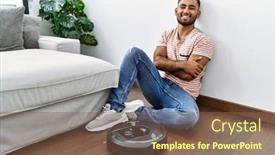  Presentation with robot face - Slide deck featuring young-indian-man-sitting background and a violet colored foreground