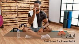  Presentation with training - PPT theme enhanced with young-indian-man-sitting background and a coral colored foreground