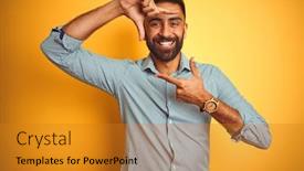  Presentation with india green natural - PPT theme featuring young-indian-man-wearing-green background and a gold colored foreground