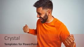  Presentation with winner - PPT theme enhanced with young indian man wearing orange sweater over isolated white background very happy and excited doing winner gesture with arms raised smiling and screaming for success celebration concept background and a red colored foreground