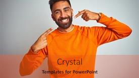  Presentation with indian - Beautiful slides featuring young indian man wearing orange sweater over isolated white background smiling cheerful showing and pointing with fingers teeth and mouth dental health concept backdrop and a gold colored foreground