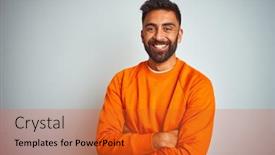  Presentation with indian - PPT theme having young indian man wearing orange sweater over isolated white background happy face smiling with crossed arms looking at the camera positive person background and a red colored foreground