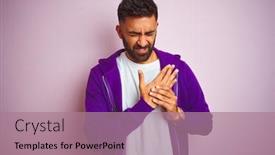  Presentation with arthritis - Presentation design consisting of joint - young indian man wearing purple background and a coral colored foreground