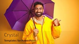  Presentation with indian - Colorful theme enhanced with young-indian-man-wearing-raincoat backdrop and a gold colored foreground