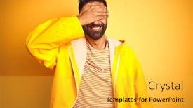  Presentation with indian - Slide deck consisting of young-indian-man-wearing-raincoat background and a yellow colored foreground