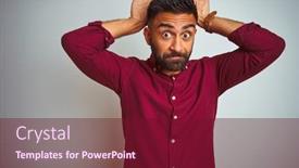  Presentation with red grey - Colorful presentation theme enhanced with young indian man wearing red elegant shirt standing over isolated grey background doing bunny ears gesture with hands palms looking cynical and skeptical easter rabbit concept backdrop and a violet colored foreground