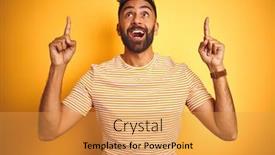  Presentation with fingers - Beautiful slide set featuring stand up wall - young indian man wearing t-shirt backdrop and a yellow colored foreground