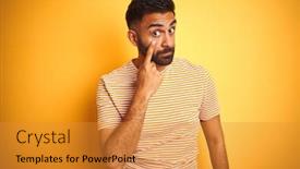  Presentation with indian - Audience pleasing presentation design consisting of young-indian-man-wearing-t backdrop and a gold colored foreground