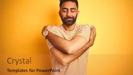  Presentation with self care - Colorful PPT theme enhanced with young-indian-man-wearing-t backdrop and a gold colored foreground