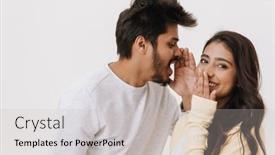  Presentation with secret - Presentation theme consisting of young-indian-man-whispering-secret background and a light gray colored foreground