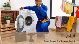  Presentation with hand washing - Slide deck consisting of young-indian-technician-working background and a coral colored foreground