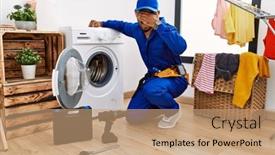  Presentation with hand washing - Presentation design enhanced with young-indian-technician-working background and a coral colored foreground