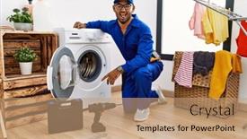  Presentation with indian - Presentation design enhanced with young-indian-technician-working background and a coral colored foreground