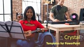  Presentation with ukulele - Slides enhanced with young-indian-woman-playing-ukulele background and a tawny brown colored foreground