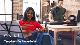  Presentation with ukulele - Presentation consisting of young-indian-woman-playing-ukulele background and a ocean colored foreground