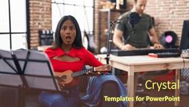  Presentation with indian woman - Slides with young-indian-woman-playing-ukulele background and a tawny brown colored foreground