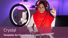  Presentation with recording - Presentation design having young-indian-woman-playing-video background and a violet colored foreground