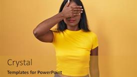  Presentation with indian woman - Theme enhanced with young-indian-woman-standing-over background and a gold colored foreground