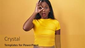  Presentation with indian woman - PPT theme with young-indian-woman-standing-over background and a gold colored foreground