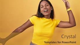  Presentation with yellow music - Presentation with young-indian-woman-standing-over background and a gold colored foreground