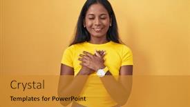  Presentation with indian woman - PPT layouts consisting of young-indian-woman-standing-over background and a gold colored foreground