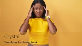  Presentation with stress - Slide set enhanced with young-indian-woman-standing-over background and a gold colored foreground