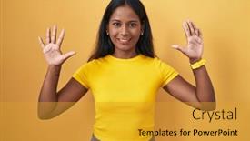  Presentation with indian woman - Presentation theme featuring young-indian-woman-standing-over background and a gold colored foreground