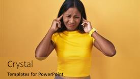  Presentation with yellow music - PPT theme consisting of young-indian-woman-standing-over background and a gold colored foreground