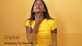  Presentation with sore throat - PPT theme featuring young-indian-woman-standing-over background and a gold colored foreground